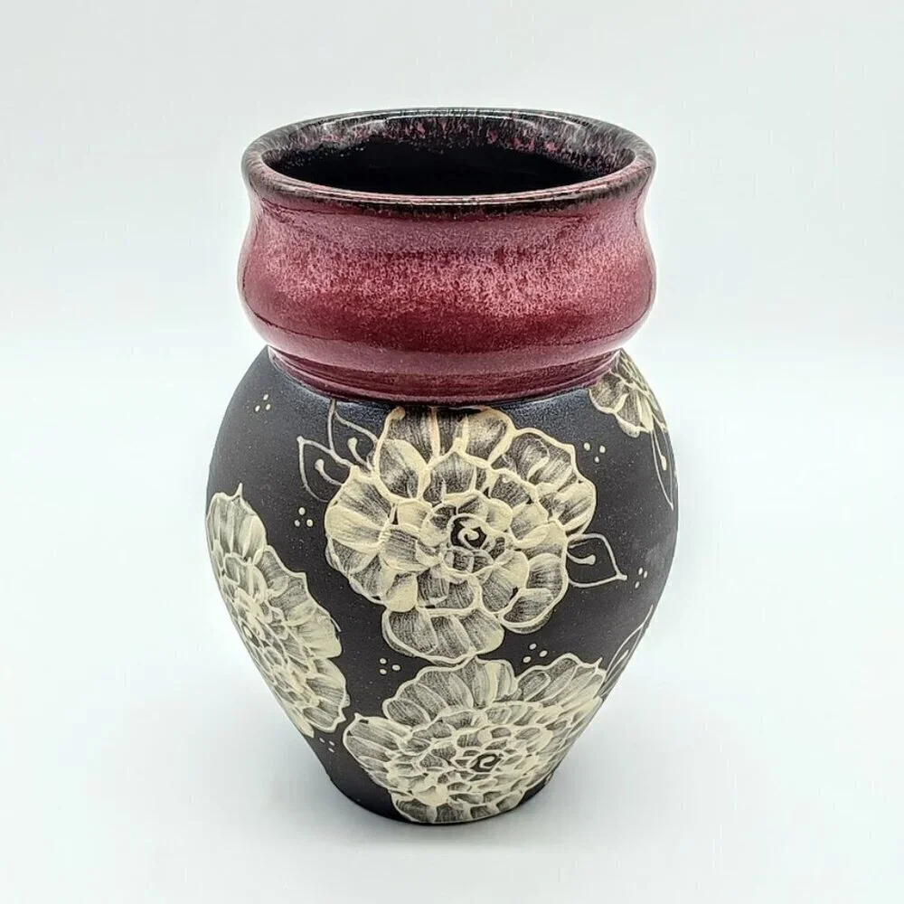 Kate Hevers Studio Art Pottery Raspberry Rose Vase